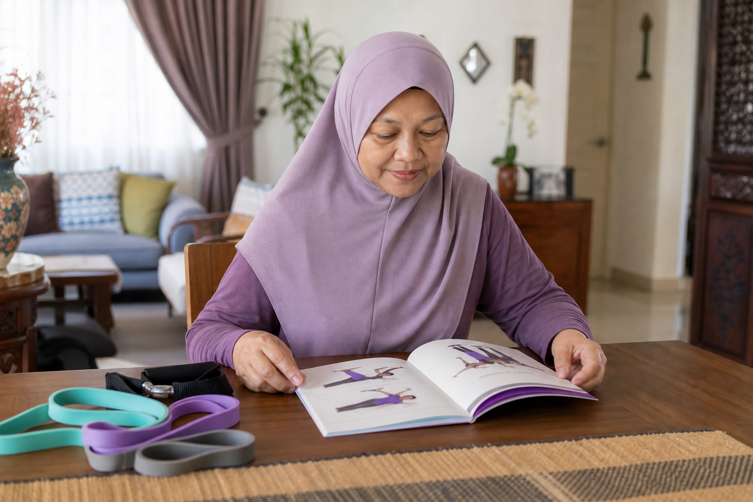 Pembaca Melayu meneliti panduan senaman bercetak
