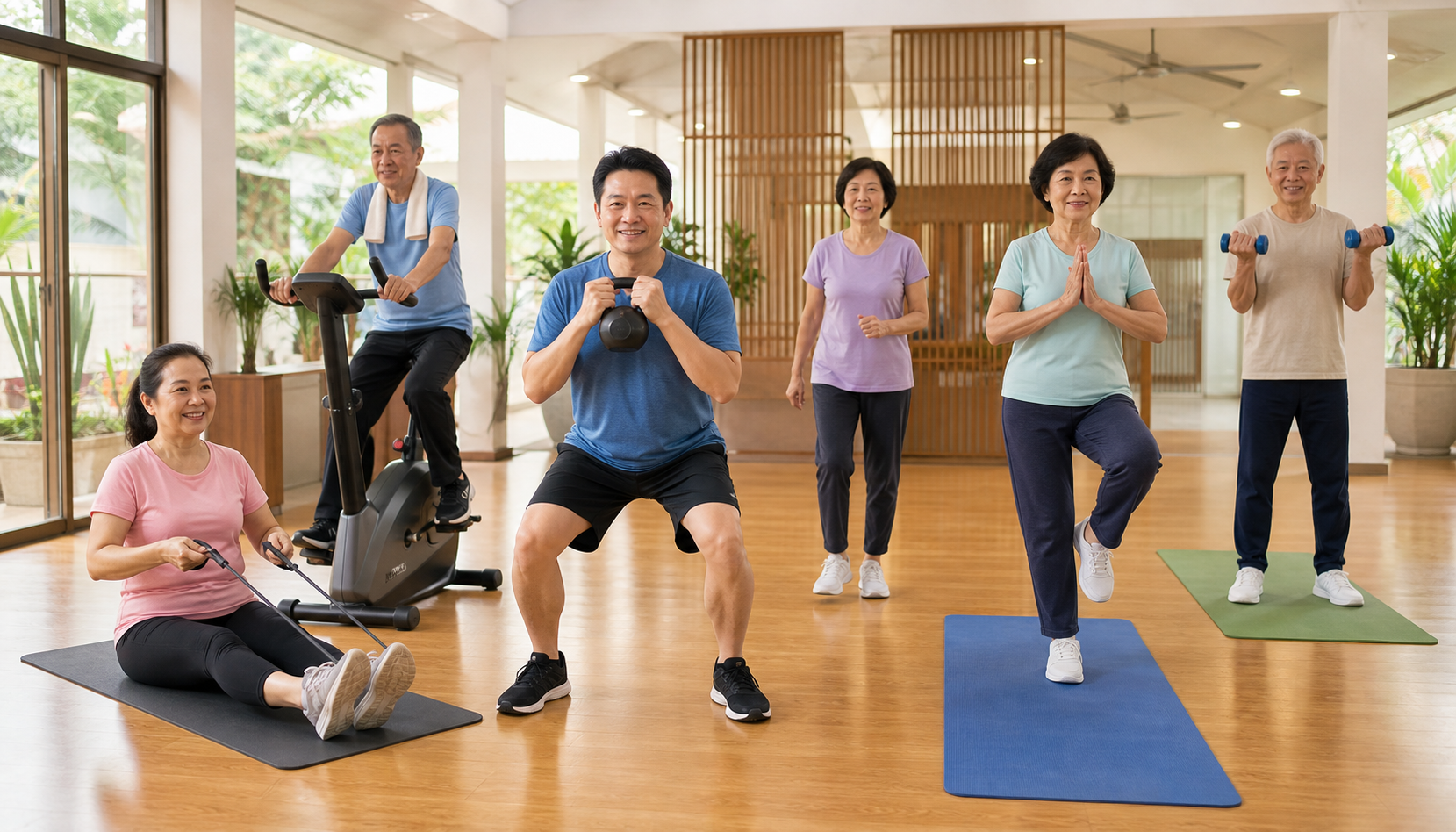 Malaysian Chinese adults practising strength, cardio, balance and mobility