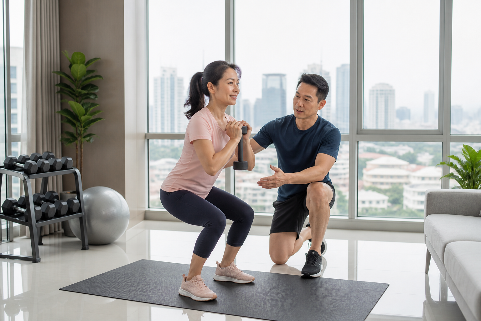 Malaysian Chinese client training in a Kuala Lumpur condominium